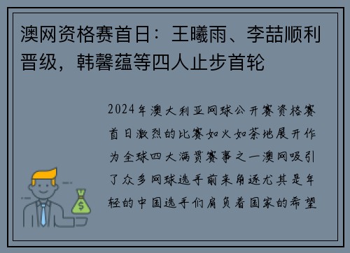 澳网资格赛首日：王曦雨、李喆顺利晋级，韩馨蕴等四人止步首轮